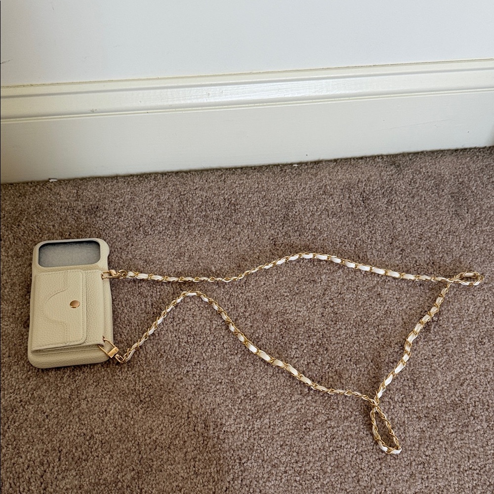 Beige Phone Case with Gold Chain